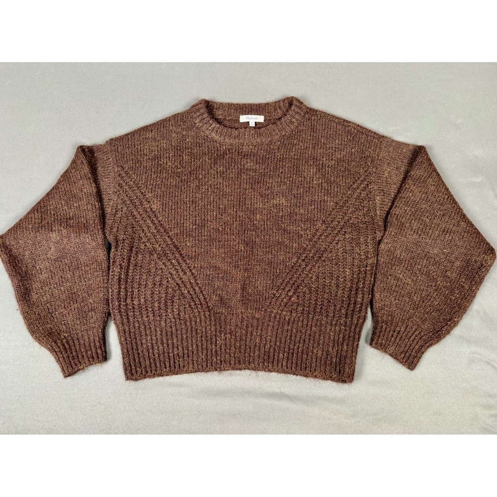 Madewell Wool Blend Wedge Sweater Womens M Brown Crewneck Textured Knit